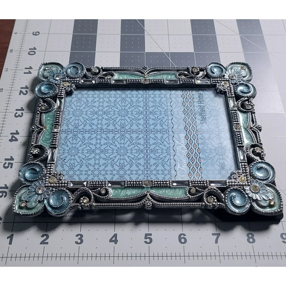Sheffield Home Decorative Frame - Silver Green Blue with Crystal Accents